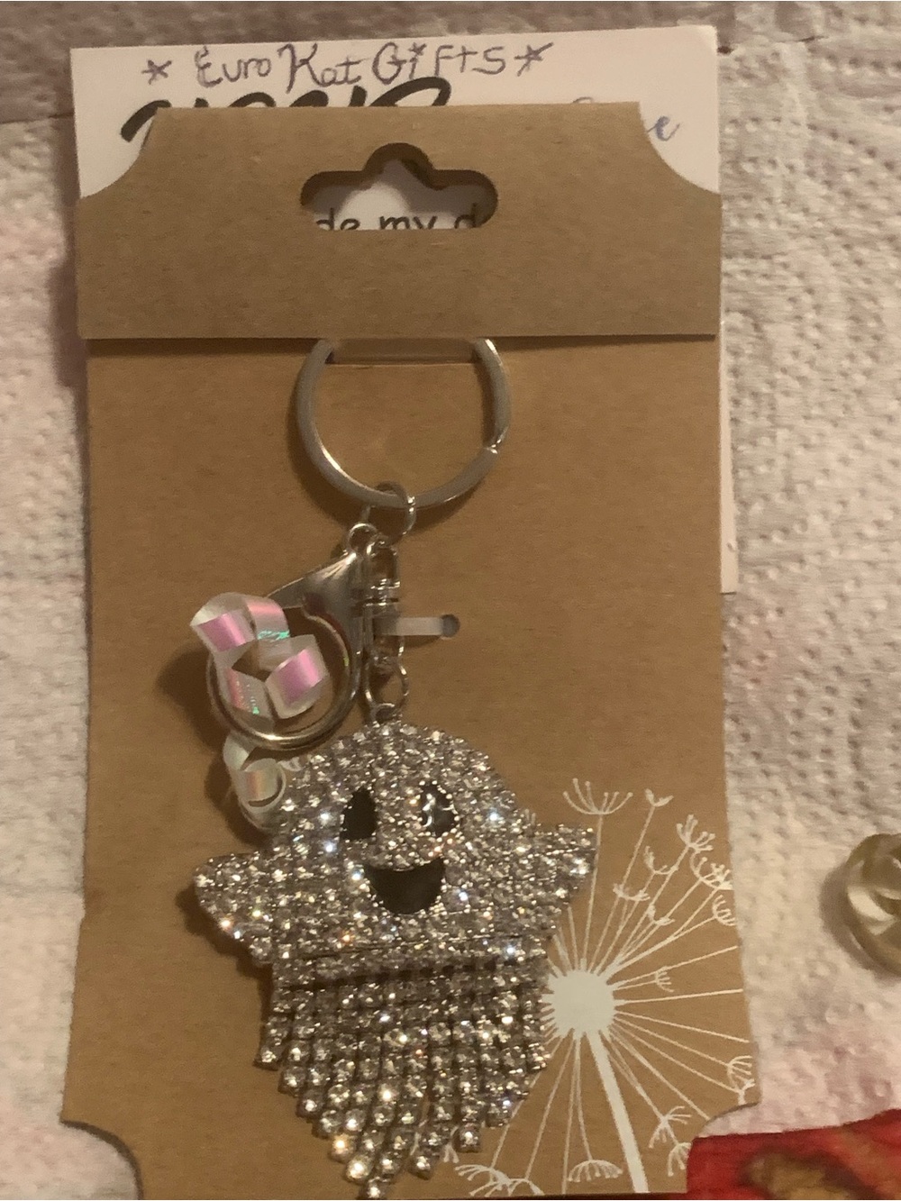 Sparkling Ghost Fringe Crystal ClearBag Charm Keychain - Silver Halloween Spooky
